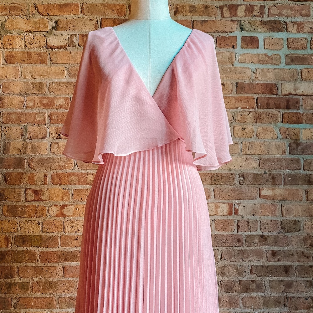 NWT Pink Chiffon Pleated Dress with Flutter Sleeve - Picture 4 of 16